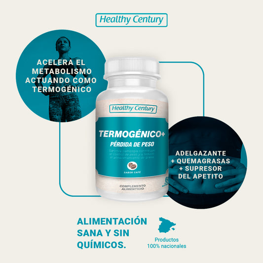 Termogénico + | Garcinia Cambogia + Café Verde + Glucomanano + Cetona de Frambuesa | 60 Comprimidos Masticables