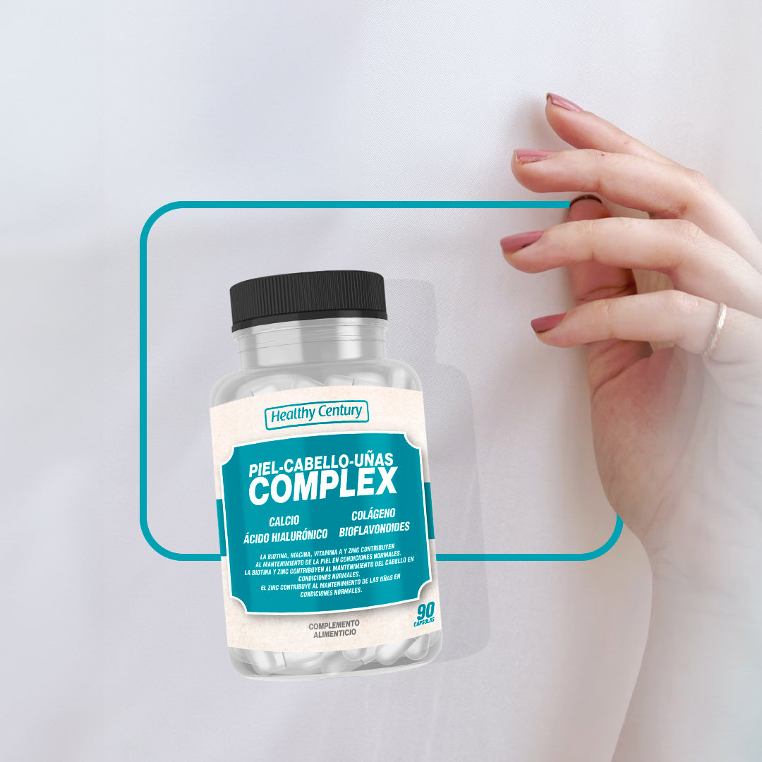 Piel-Cabello-Uñas Complex | Biotina 1000μg + Colágeno + Ácido Hialurónico | 90 Cápsulas (3 meses)