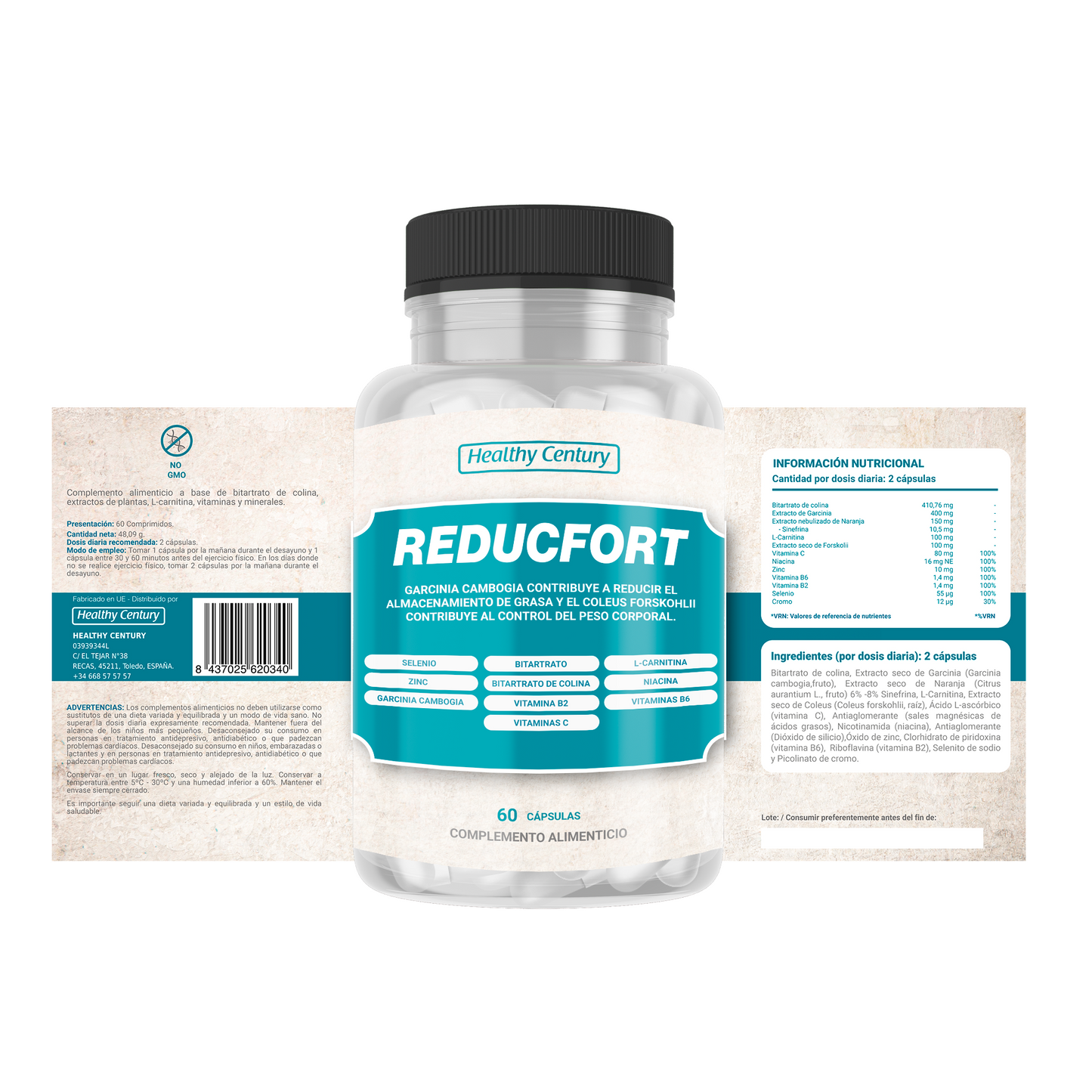 Reducfort | Quemagrasa Natural con Garcinia Cambogia y L-Carnitina | 60 Cápsulas