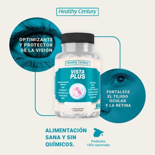 Vista Plus | Luteína + Zeaxantina + Mirtilo + Vitamina C + Zinc | Protección Ocular | 60 Cápsulas (2 meses)