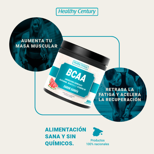 BCAA + Glutamina + Vitamina B6 | Aminoácidos Ramificados 2:1:1 | Sabor Sandía | 300g (30 dosis)
