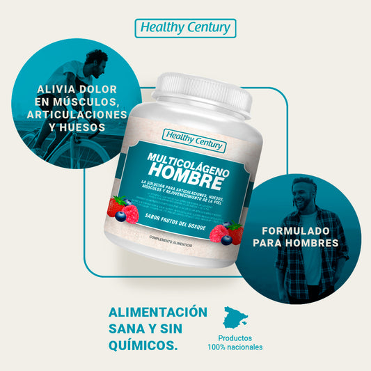 Multicolágeno Hombre | Colágeno Marino Peptan + Glucosamina + Condroitina | Sabor Frutos del Bosque | 400g (26 dosis)