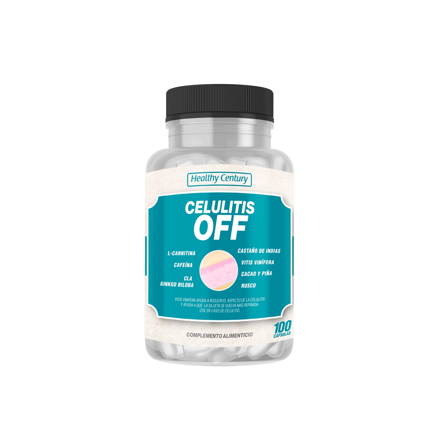 Celulitis Off | L-Carnitina + CLA + Cafeína + Ginkgo Biloba | Anticelulítico Reductor | 100 Cápsulas