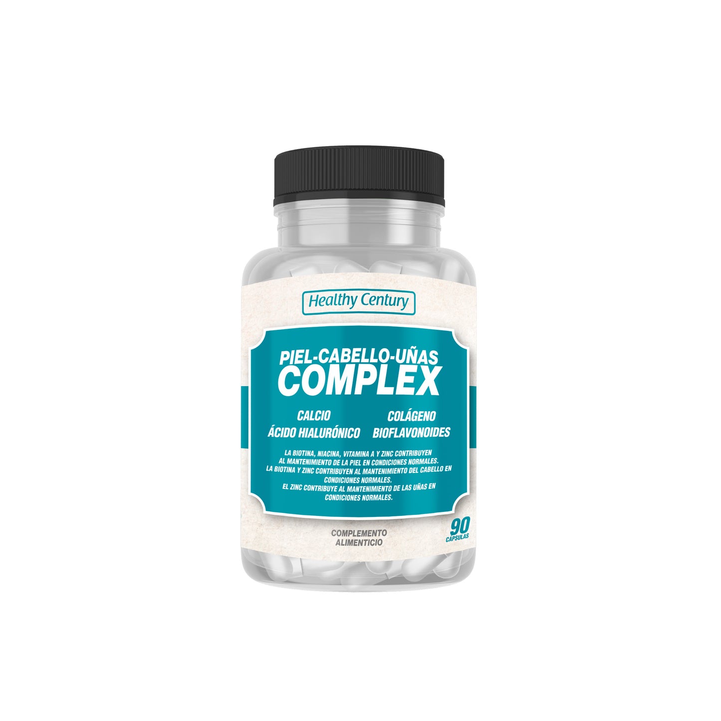 Piel-Cabello-Uñas Complex | Biotina 1000μg + Colágeno + Ácido Hialurónico | 90 Cápsulas (3 meses)