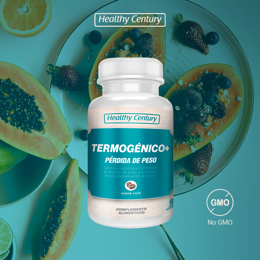 Termogénico + | Garcinia Cambogia + Café Verde + Glucomanano + Cetona de Frambuesa | 60 Comprimidos Masticables