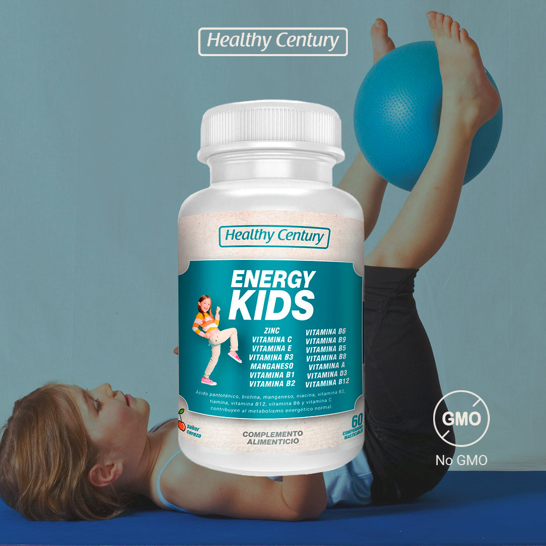 Energy Kids | Multivitamínico Infantil con 15 Vitaminas y Minerales | Sabor Cereza | 60 Comprimidos Masticables