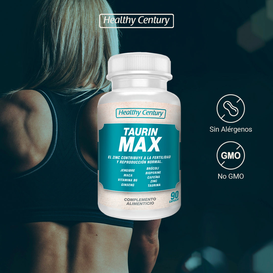 Taurin Max | Maca + Taurina + Ginseng + Zinc + Vitamina B6 | 90 Cápsulas (45 días)