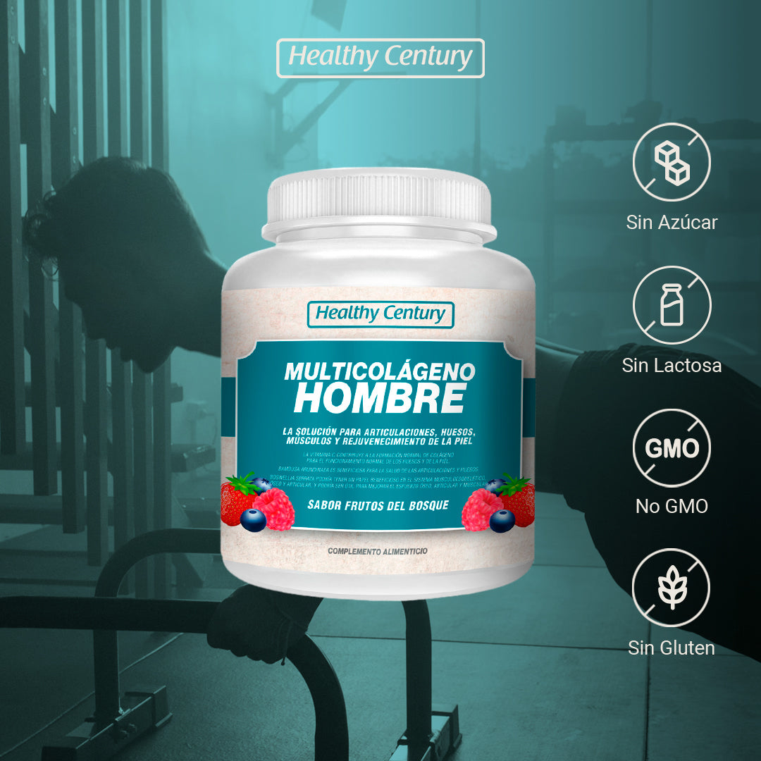 Multicolágeno Hombre | Colágeno Marino Peptan + Glucosamina + Condroitina | Sabor Frutos del Bosque | 400g (26 dosis)