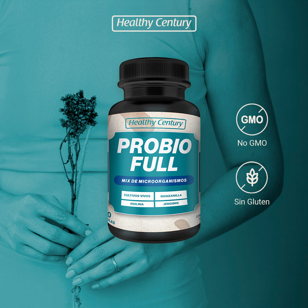 Probiofull | 20 Cepas Probióticas 60 Mil Millones UFC + Inulina + Manzanilla + Jengibre | 90 Cápsulas