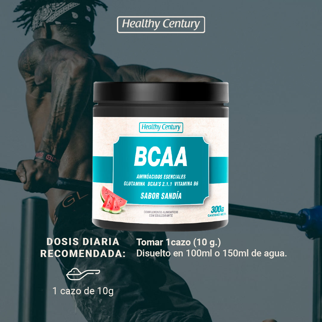 BCAA + Glutamina + Vitamina B6 | Aminoácidos Ramificados 2:1:1 | Sabor Sandía | 300g (30 dosis)