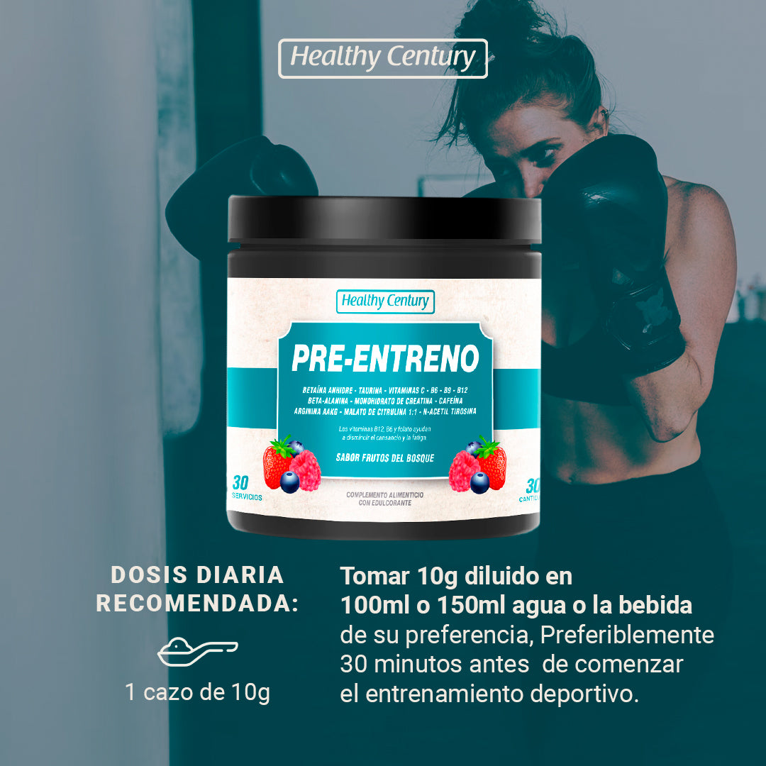 Pre-Entreno | Beta-Alanina + Creatina + AAKG + Cafeína + Taurina | Sabor Frutos del Bosque | 300g (30 dosis)