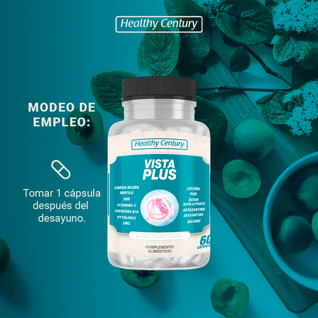 Vista Plus | Luteína + Zeaxantina + Mirtilo + Vitamina C + Zinc | Protección Ocular | 60 Cápsulas (2 meses)