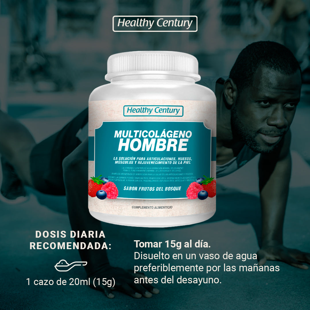 Multicolágeno Hombre | Colágeno Marino Peptan + Glucosamina + Condroitina | Sabor Frutos del Bosque | 400g (26 dosis)