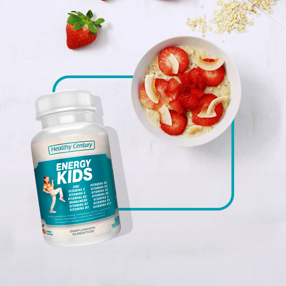 Energy Kids | Multivitamínico Infantil con 15 Vitaminas y Minerales | Sabor Cereza | 60 Comprimidos Masticables