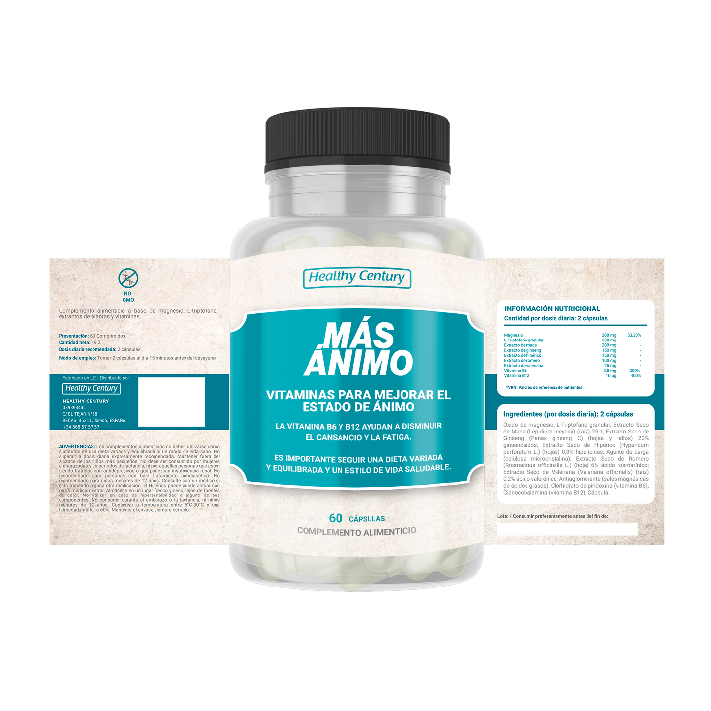 Más Ánimo | Vitaminas para el Estado de Ánimo y la Fatiga | 60 Cápsulas