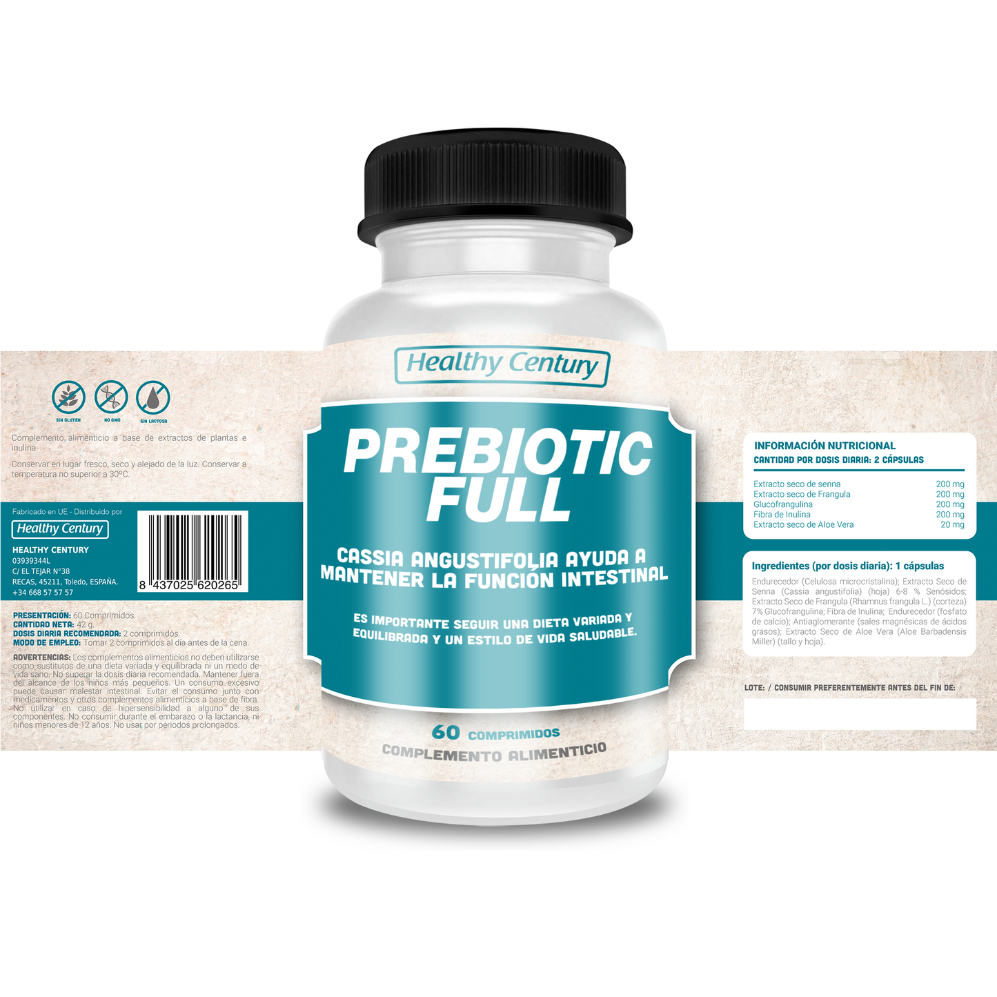 Prebiotic Full | Regulador Intestinal Natural con Fibra e Inulina | 60 Comprimidos