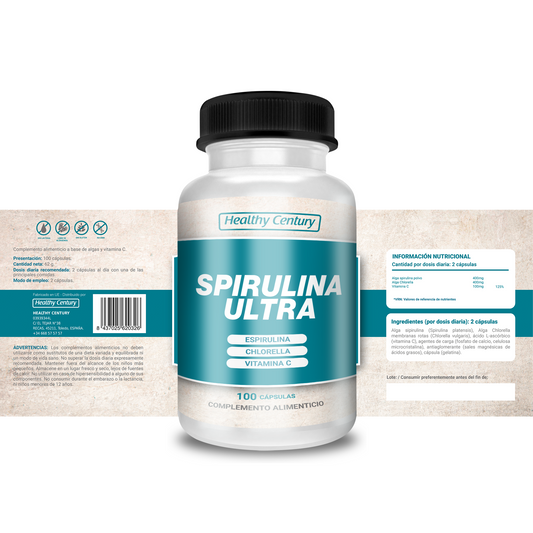 Spirulina Ultra | Espirulina + Chlorella + Vitamina C | 100 Cápsulas